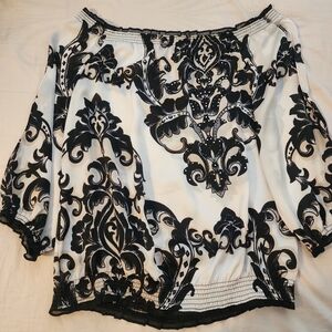 Elegant Black and White Off-Shoulder Blouse